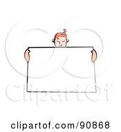 Royalty Free RF Clipart Illustration Of A Red Haired Man Holding Up A Blank Sign And Looking Down