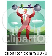Poster, Art Print Of Strong Businessman Holding Up Partners On A Barbell