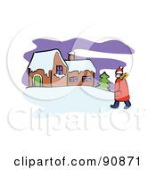 Poster, Art Print Of Girl Walking In The Snow Towards A Home