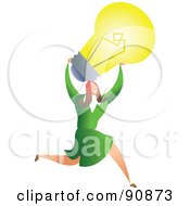 Poster, Art Print Of Successful Businesswoman Carrying A Light Bulb
