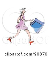 Poster, Art Print Of Woman In A Purple Dress And Red Heels Carrying Shopping Bags
