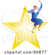 Poster, Art Print Of Successful Business Woman Sitting On A Star