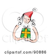 Christmas Woman Wearing A Red Hat And Holding A Present