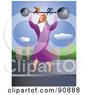 Poster, Art Print Of Strong Businesswoman Holding Up Two Men On A Barbell