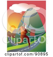 Royalty Free RF Clipart Illustration Of A Businessman Carrying A Briefcase And Running On A Mountainous Road