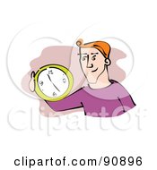 Poster, Art Print Of Red Haired Businessman Holding A Wall Clock