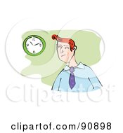 Poster, Art Print Of Red Haired Businessman Glancing At A Wall Clock