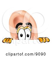 Ear Mascot Cartoon Character Peeking Over A Surface