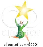 Poster, Art Print Of Successful Business Woman Carrying A Star