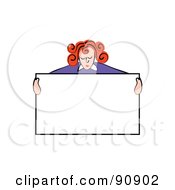Red Haired Man Holding Up A Blank Sign And Looking Down
