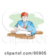 Poster, Art Print Of Businessman Reading A Document At His Desk