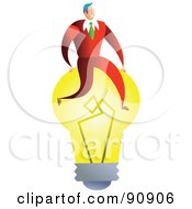 Poster, Art Print Of Successful Businessman Sitting On A Light Bulb