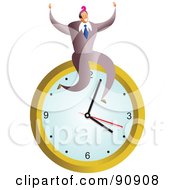 Royalty Free RF Clipart Illustration Of A Successful Businessman Sitting On A Clock