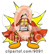 Clipart Picture Of An Ear Mascot Cartoon Character Dressed As A Super Hero by Toons4Biz