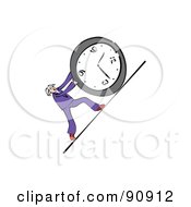 Businessman Pushing A Clock Uphill