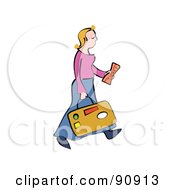 Poster, Art Print Of Blond Woman Carrying Luggage And A Ticket