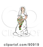 Royalty Free RF Clipart Illustration Of A Pretty Bride In A Gown Holding A Large Bouquet by Prawny