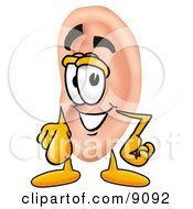 Clipart Picture Of An Ear Mascot Cartoon Character Pointing At The Viewer by Toons4Biz