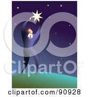 Businessman Reaching For A Big Star In The Sky