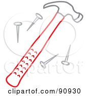 Royalty Free RF Clipart Illustration Of A Red Hammer With Nails by Rosie Piter