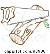 Royalty Free RF Clipart Illustration Of A Hand Saw Over A Wood Log