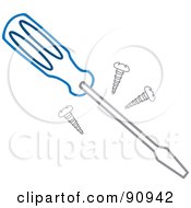 Royalty Free RF Clipart Illustration Of A Blue Screwdriver And Screws
