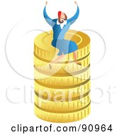 Royalty Free RF Clipart Illustration Of A Successful Businesswoman Sitting On Gold Coins by Prawny