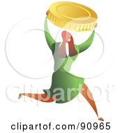 Royalty Free RF Clipart Illustration Of A Successful Businesswoman Carrying A Gold Coin by Prawny
