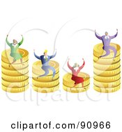 Poster, Art Print Of Successful Business Team Sitting On Stacks Of Coins