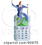 Royalty Free RF Clipart Illustration Of A Successful Businessman Sitting On A Cell Phone