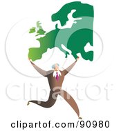 Royalty Free RF Clipart Illustration Of A Successful Businessman Carrying A Map Of Europe