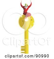 Royalty Free RF Clipart Illustration Of A Successful Businesswoman Sitting On A Key