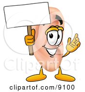Clipart Picture Of An Ear Mascot Cartoon Character Holding A Blank Sign by Toons4Biz