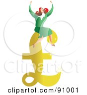 Royalty Free RF Clipart Illustration Of A Successful Businesswoman Sitting On A Pound Symbol