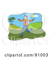 Poster, Art Print Of Businessman Running And Flapping His Arms In A Hilly Landscape