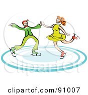 Royalty Free RF Clipart Illustration Of A Happy Couple Ice Skating Together And Extending Their Arms