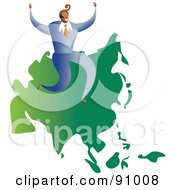 Poster, Art Print Of Successful Businessman Sitting On A Map Of Asia