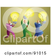 Poster, Art Print Of Business Team Carrying Yellow Light Bulbs