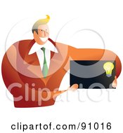 Poster, Art Print Of Businessman Holding A Blank Light Bulb Business Card