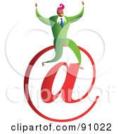 Poster, Art Print Of Successful Businessman Sitting On An At Email Symbol