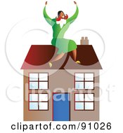 Poster, Art Print Of Successful Businesswoman Sitting On A House