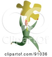 Poster, Art Print Of Successful Businessman Carrying A Puzzle Piece