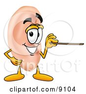 Clipart Picture Of An Ear Mascot Cartoon Character Holding A Pointer Stick