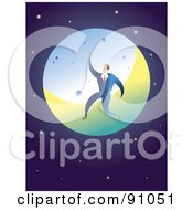 Poster, Art Print Of Businessman Leaping In Front Of The Moon Against A Starry Universe