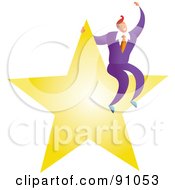 Royalty Free RF Clipart Illustration Of A Successful Businessman Sitting On A Star