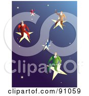 Poster, Art Print Of Male Business Team Sitting On Stars In A Sky