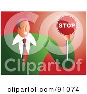 Royalty Free RF Clipart Illustration Of A Friendly Businessman Holding A Stop Sign by Prawny