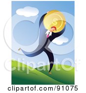 Businessman Running With A Gold Dollar Coin