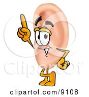 Clipart Picture Of An Ear Mascot Cartoon Character Pointing Upwards by Toons4Biz