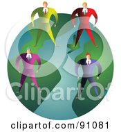 Royalty Free RF Clipart Illustration Of A Team Of Businessmen Standing On A Globe